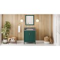 Jeffrey Alexander 30In. Forest Green Theodora Vanity, Boulder Cultured Marble Vanity Top, Undermount Rectangle Bowl VKITTHE30GNBOR